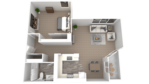 Floor plan for 1 bed, 1 bath, 668 sqft